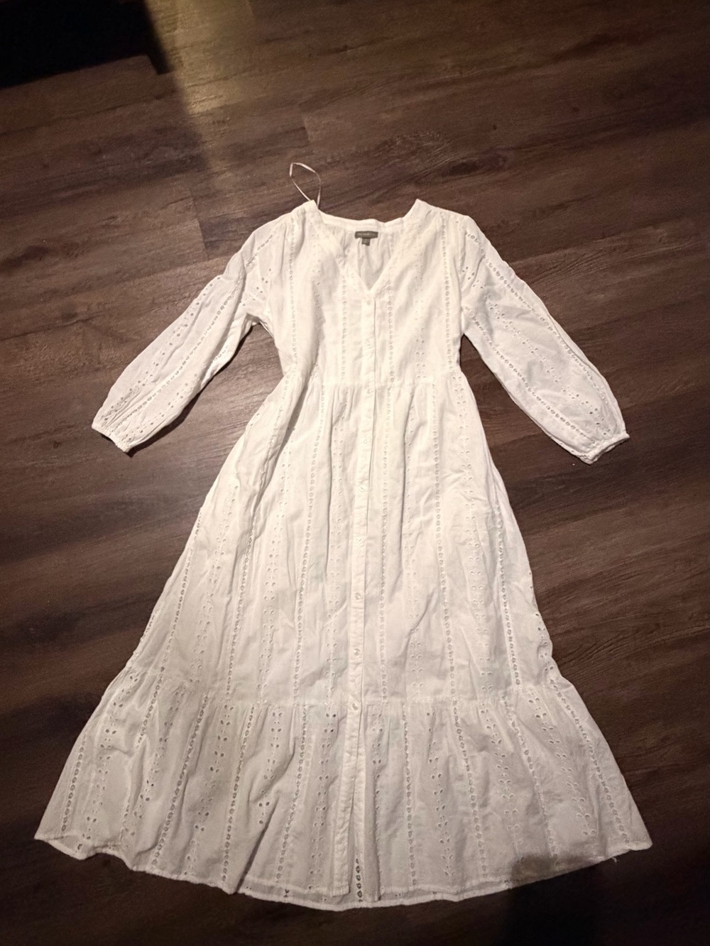 Style & Co. White Eyelet Long-Sleeve Maxi Dress